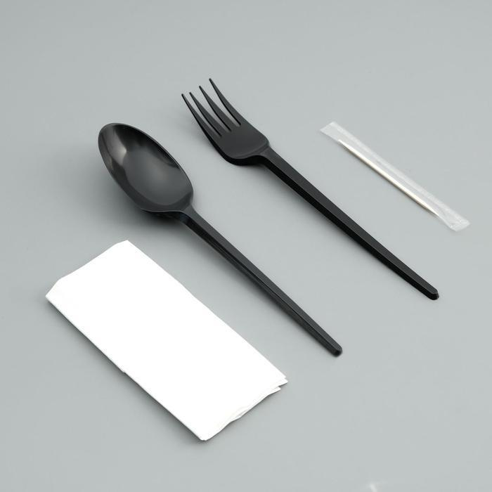 TAKE IT EASY, Набор одноразовой посуды "Вилка, ложка, салфетки бумажные, зубочистка" черный, 16,5 см, #1
