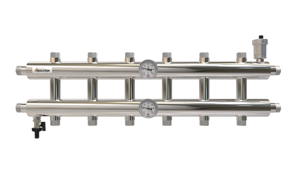 Коллектор Прокситерм GK 25-7 (7 контуров) до 60 кВт, 1" НР, круглый профиль / Распределительный коллектор #1