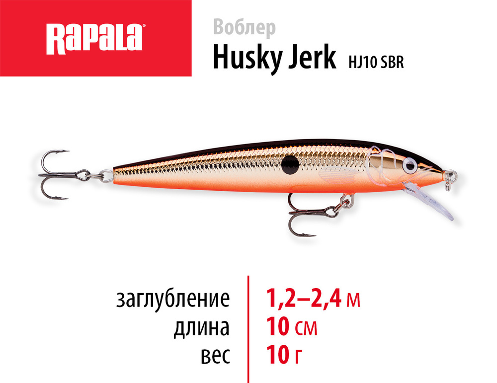 Воблер для рыбалки RAPALA Husky Jerk 10 цвет SBR на щуку, на судака, на окуня 10см - 10гр для спиннинга #1