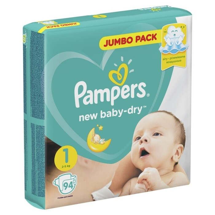 Pampers Подгузники для новорожденных New Baby-Dry, размер 1, 2-5 кг, 94 штуки в упаковке  #1