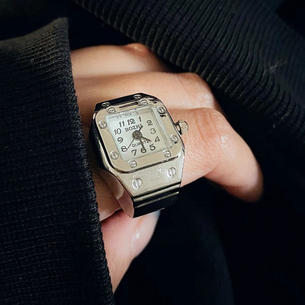 Квадратные часы на палец (часы-кольцо) с белым циферблатом для мужчин и женщин  #1
