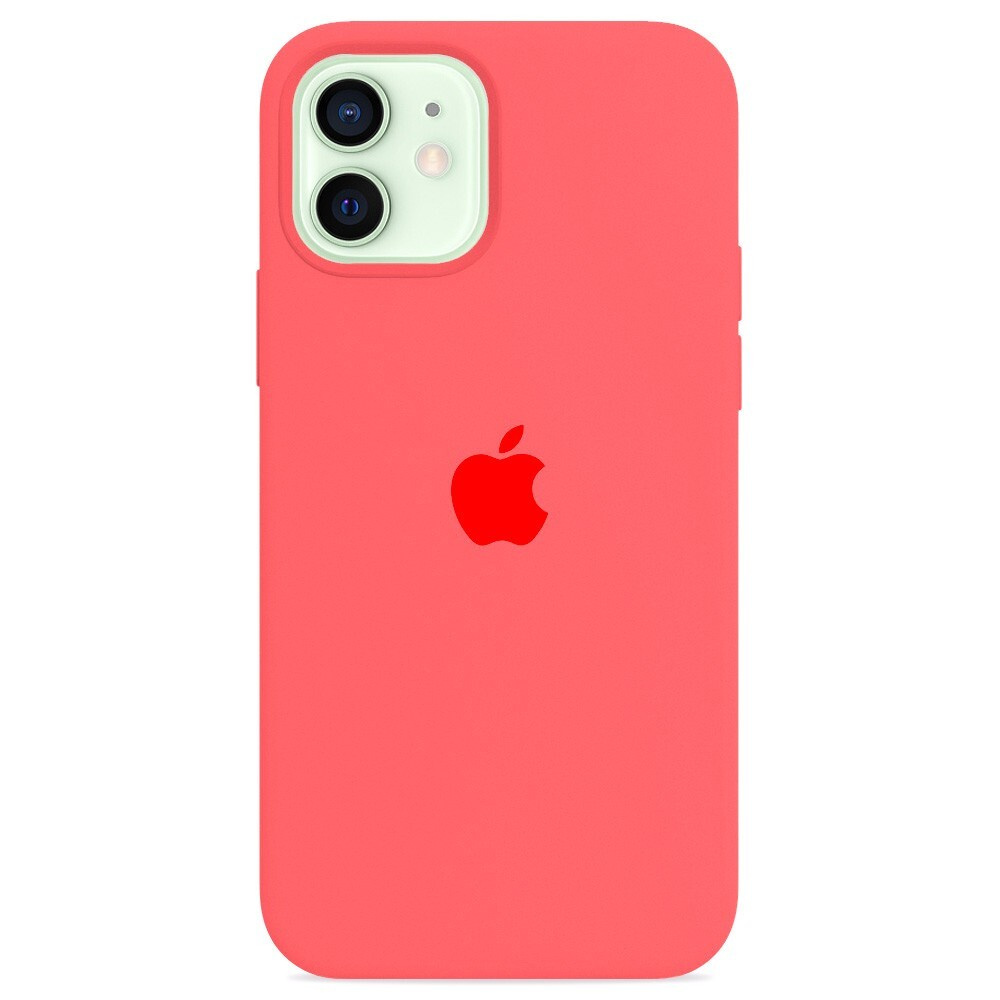 Силиконовый чехол для смартфона Silicone Case на iPhone 12 / Айфон 12 с логотипом, коралловый  #1
