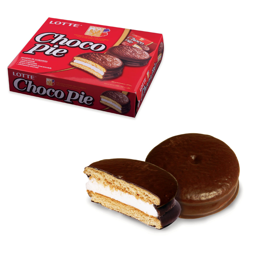 Печенье LOTTE "Choco Pie" ("Чоко Пай"), прослоенное, глазированное, в картонной упаковке, 336 г (12 штук #1