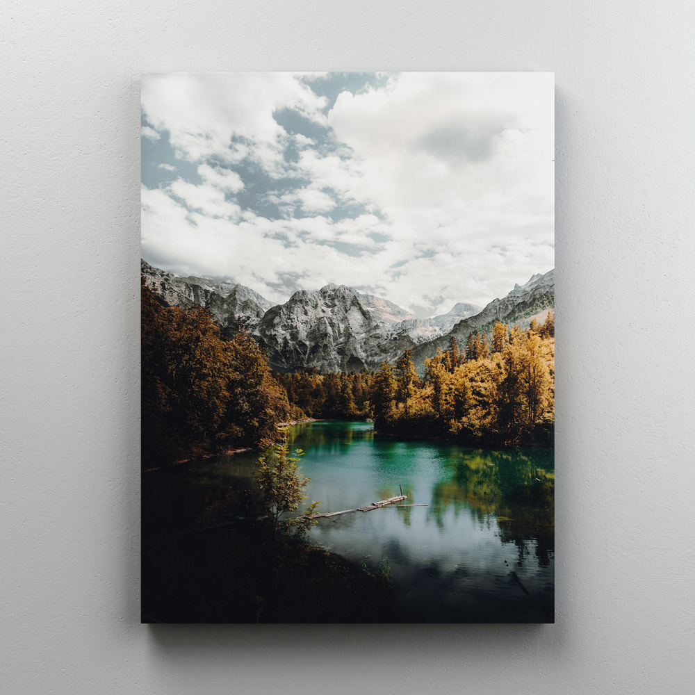 Интерьерная картина на холсте "Пейзаж озеро на фоне гор" природа и путешествия, на подрамнике 75x100 #1