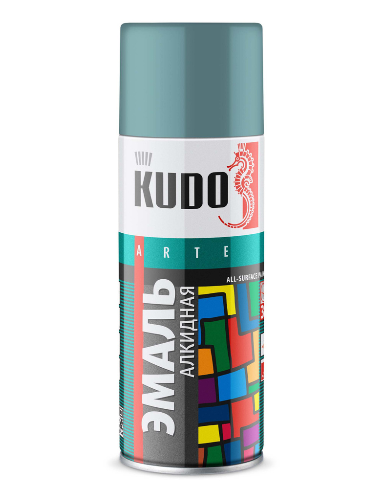 Аэрозольная краска в баллончике KUDO, алкидная, быстросохнущая, глянцевое покрытие, серо-голубая, 520 #1