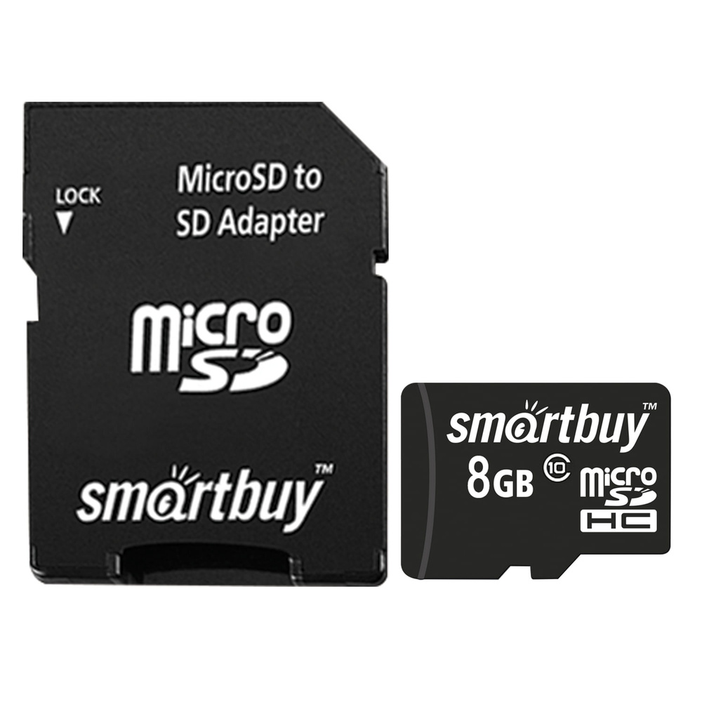 Карта памяти micro SDHC, 8 GB, SMARTBUY, 10 Мб/сек. (class 10), с адаптером, SB8GBSDCL10-01, 1ед. в комплекте #1