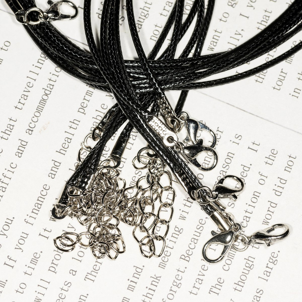 Основа для ожерелья/кулона/чокера с замочком (6 шт.), вощеный шнур, размер 440х1.5 мм, цвет черный  #1