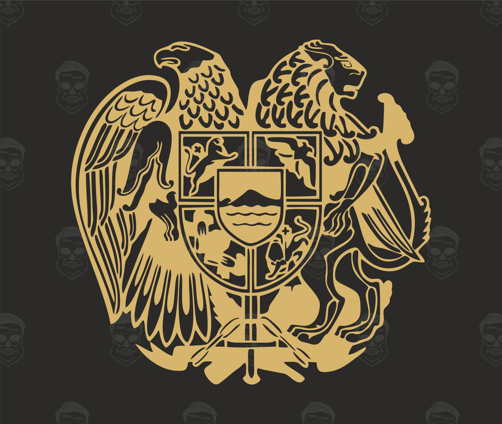 Наклейка на авто без фона герб Армянский 50х50см золотой / Герб Армении  #1