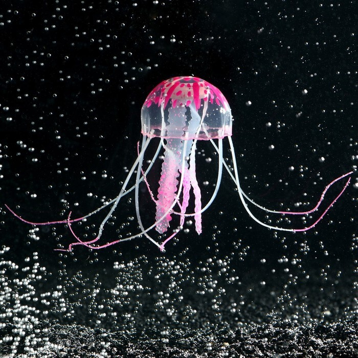Декор для аквариума "Медуза" силиконовая, с неоновым эффектом, 5 х 5 х 15 см, розовая  #1