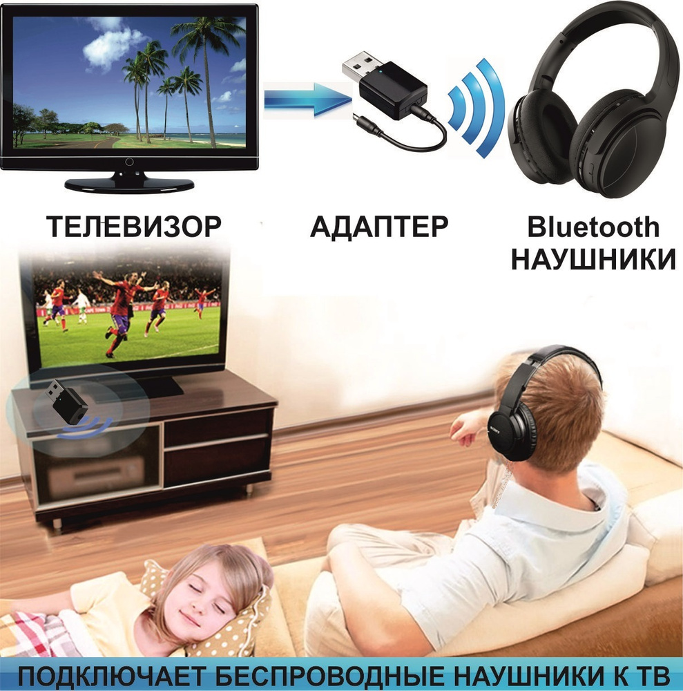 Bluetooth адаптер для подключения БЕСПРОВОДНЫХ наушников к телевизору с передачей звука по AUX на адптер #1