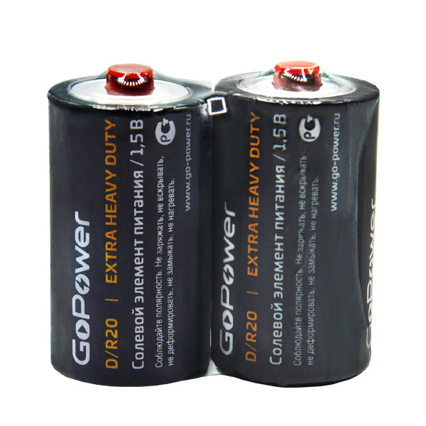 GoPower Батарейка D, Солевой тип, 1,5 В, 2 шт #1