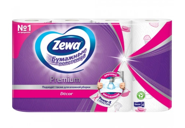 Бумажные полотенца Zewa Premium Decor, 2 слоя, 4 рулона #1