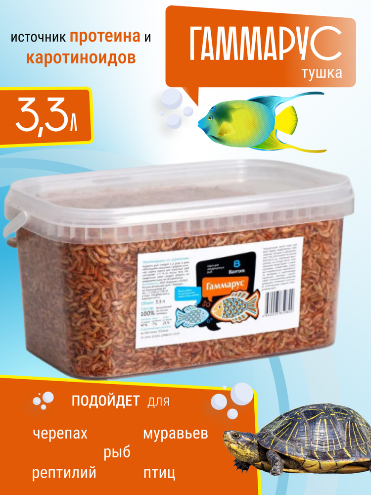 Гаммарус тушка сушеный / Корм для рыбок аквариумных донных петушков гуппи золотых мальков, черепах красноухих #1