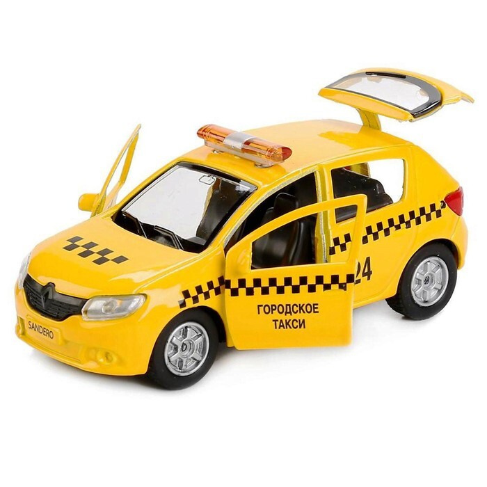 Машина металл "Renault Sandero такси" 12см, открываются двери, инерционная  #1