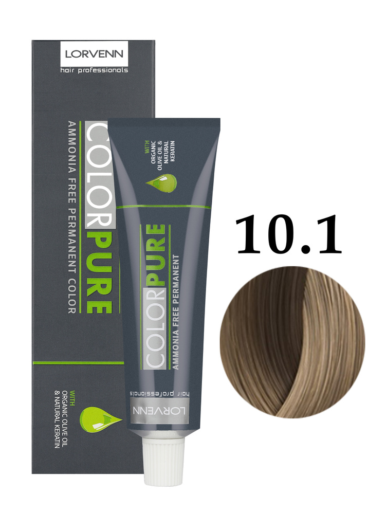 LORVENN HAIR PROFESSIONALS Краска COLOR PURE для окрашивания волос 10.1 очень светлый блонд пепельный #1