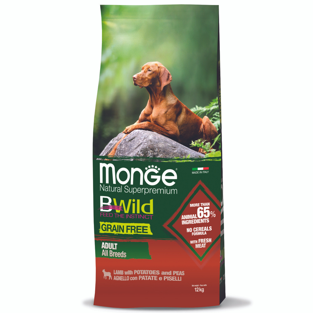 Сухой корм Monge Dog BWild GRAIN FREE, для вхрослых собак всех пород, беззерновой, из ягненка с картофелем #1