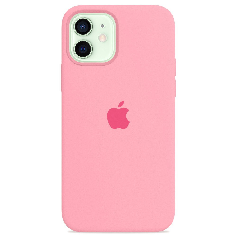 Силиконовый чехол для смартфона Silicone Case на iPhone 12 / Айфон 12 с логотипом, розовый  #1