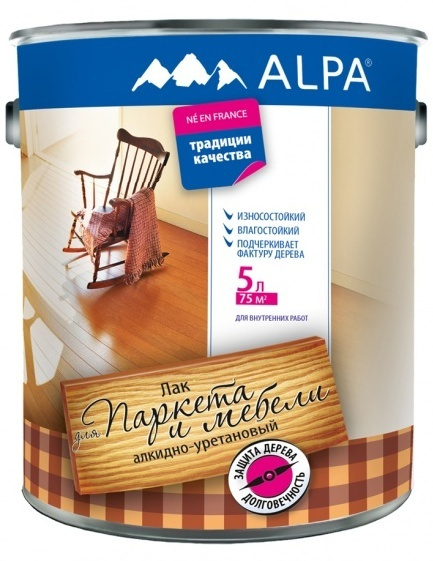 Лак для паркета и мебели Alpa алкидно-уретановый полуматовый, 5л  #1