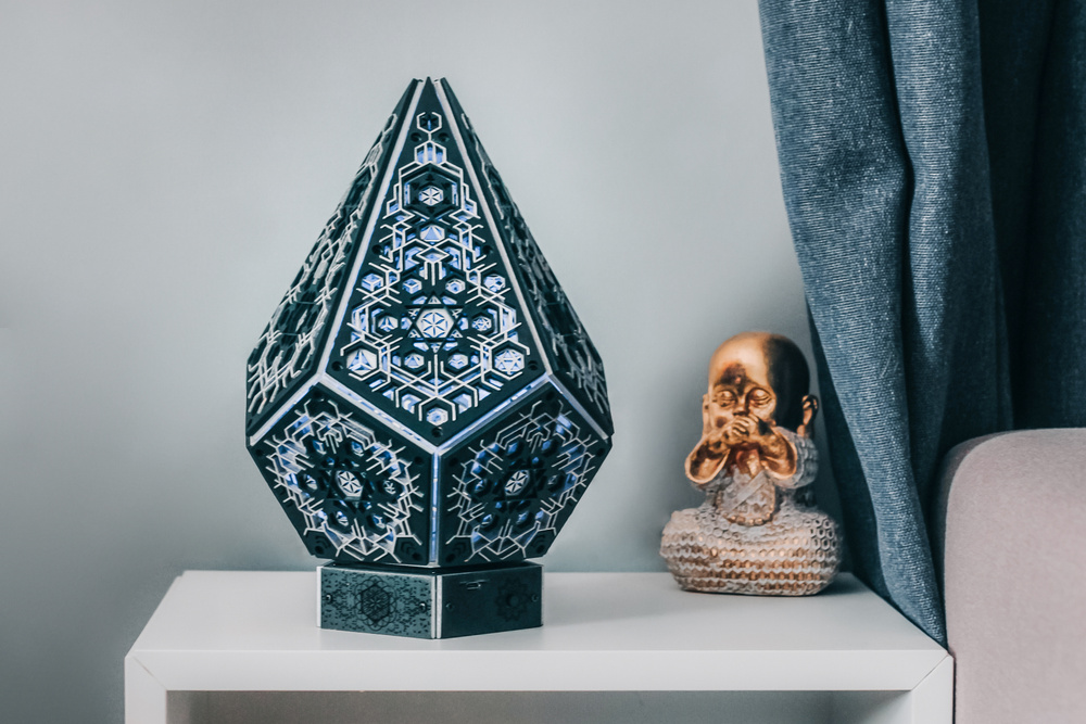 LED светильник ночник из дерева интерьерный проекционный "Metatron Black Crystal" USB (размер M 25х25х36 #1