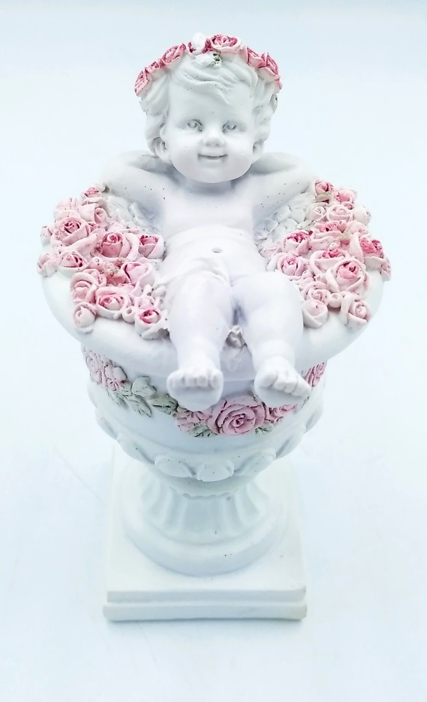 Статуэтка Ангел в вазе роз 14см полимерная #1
