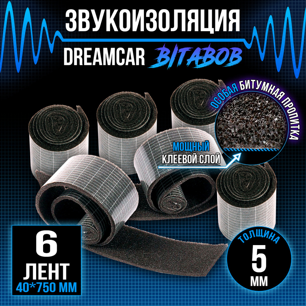 Уплотнительная лента c битумной пропиткой DreamCar BitaBob 5мм лента - 6 рулонов (4 х 75см) / Шумоизоляция #1