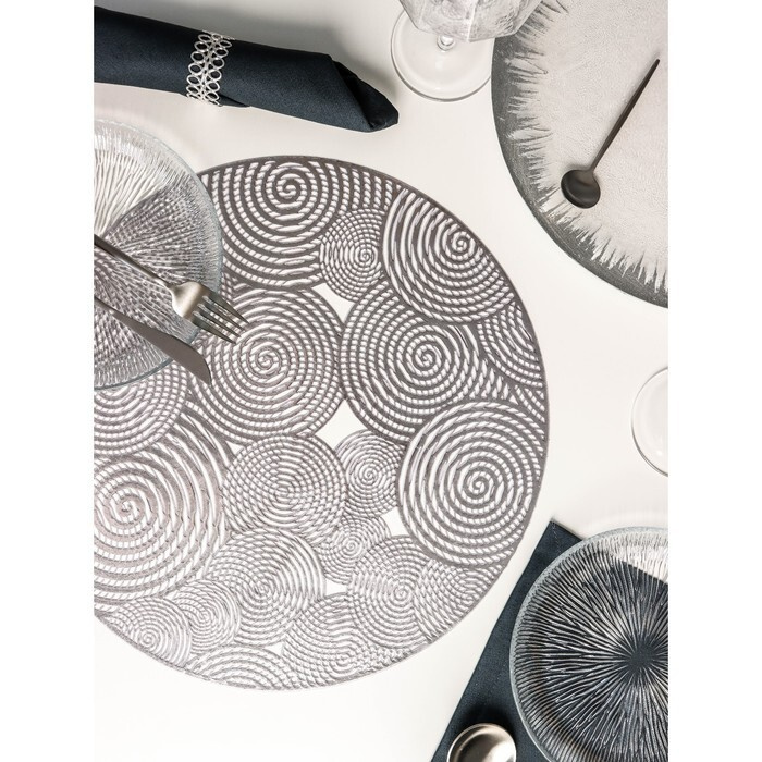Салфетка сервировочная на стол Гипноз, d-38 см, цвет серебро 12 шт.  #1
