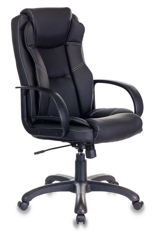 Кресло руководителя Бюрократ CH-839, цвет спинки: черный Leather Black, эко.кожа, крестовина пластиковая #1
