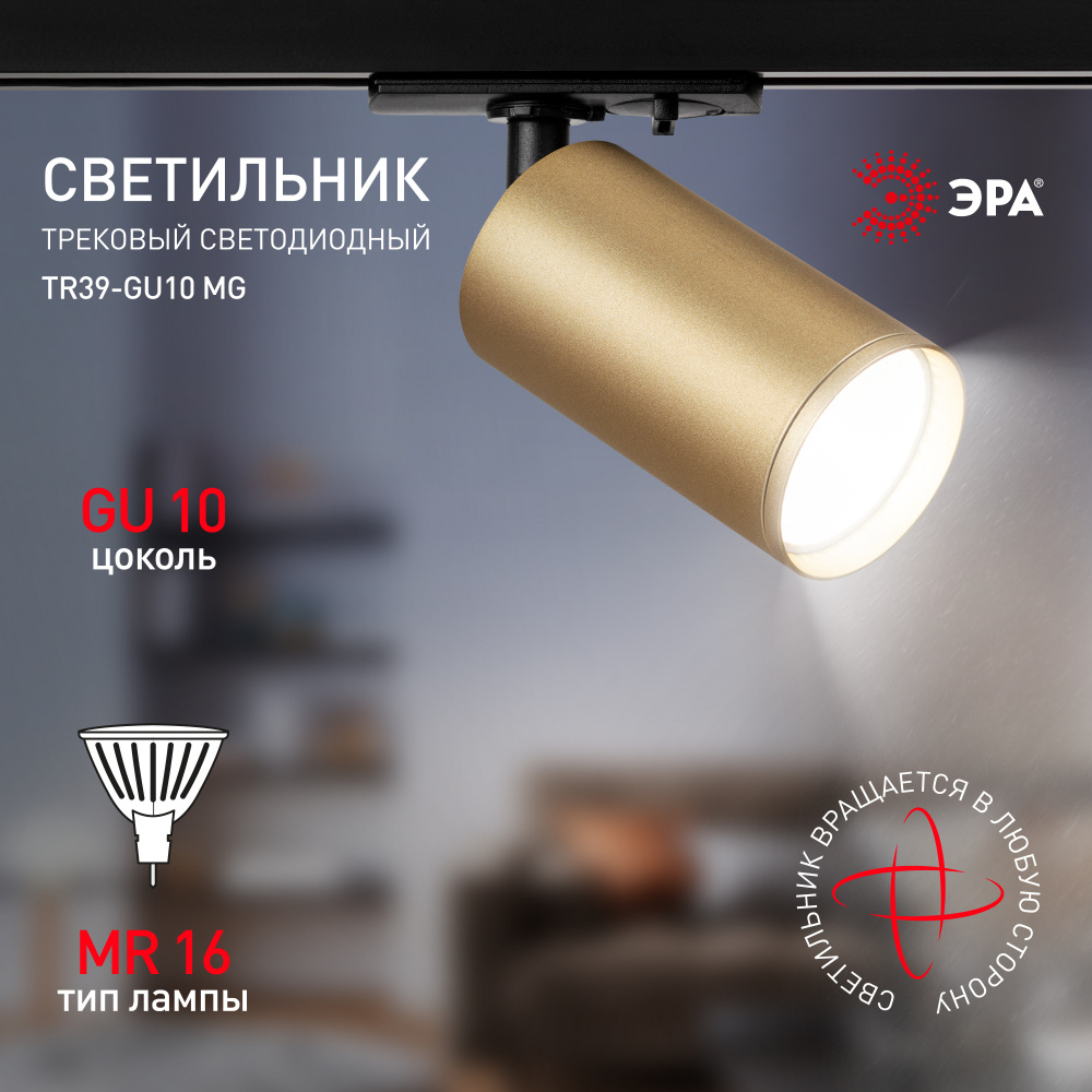 Трековый светильник однофазный ЭРА TR39-GU10 MG MR16 под лампу / Спот потолочный, настенный, поворотный #1