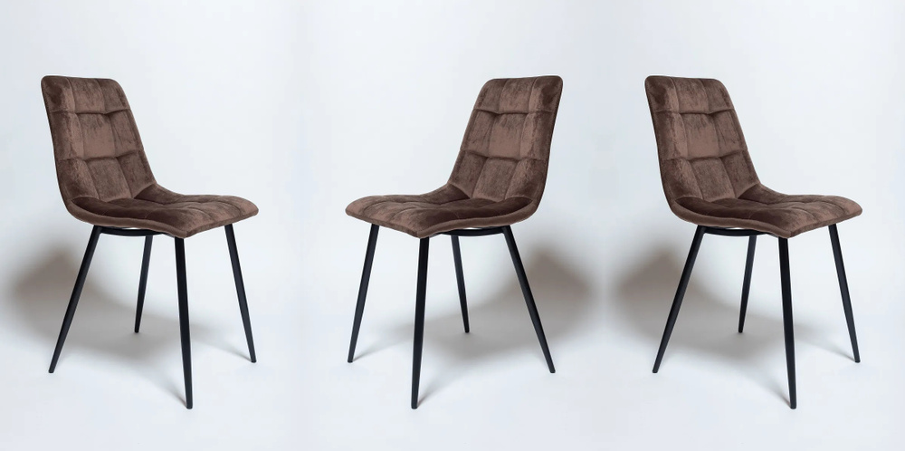 Комплект стульев для кухни, 3 шт. ОКС - 1225 коричневый, в велюре, со спинкой, на металлокаркасе  #1
