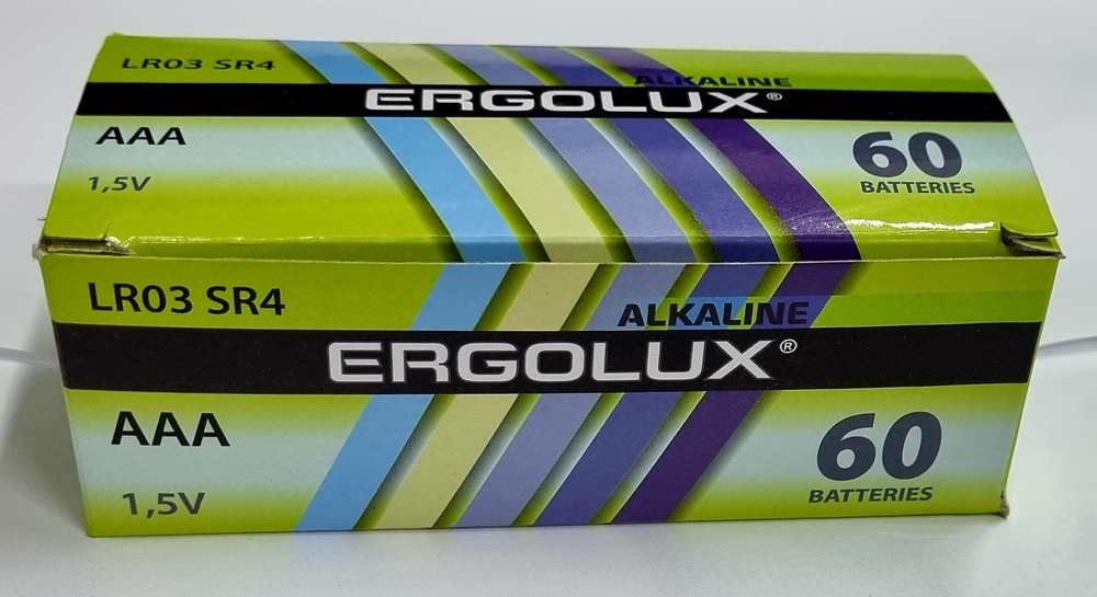 Батарейки мизинчиковые алкалиновые Ergolux LR03 SR4 AAA коробка/box 60шт  #1