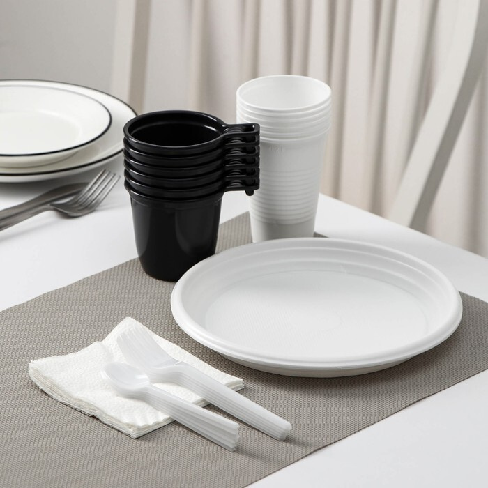 Набор одноразовой посуды "Чайный №2", на 6 персон, цвет белый  #1