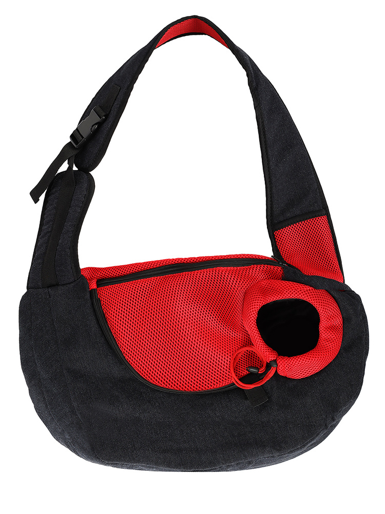 Слинг сумка переноска для кошек и собак Монморанси "Тревел мини", черный/красный, размер S 47х33х13 см. #1