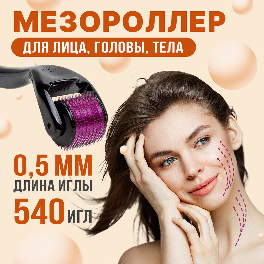 Мезороллер для лица 0,5 мм 540 титановых игл омолаживающий косметологический массажер дермароллер от #1