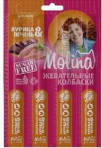 Лакомство для кошек Molina Жевательные колбаски Курица и печень, 20г, 1шт  #1