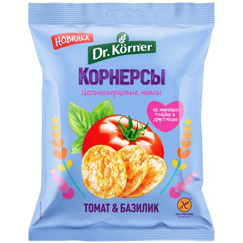 Чипсы рисово-кукурузные DR KORNER с томатом и базиликом, 50г, 10 шт.  #1