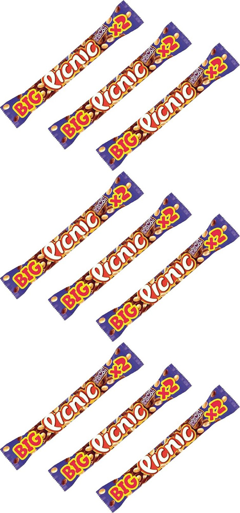 Батончик Picnic Big шоколадный с арахисом-изюмом-карамелью, комплект: 9 упаковок по 76 г  #1