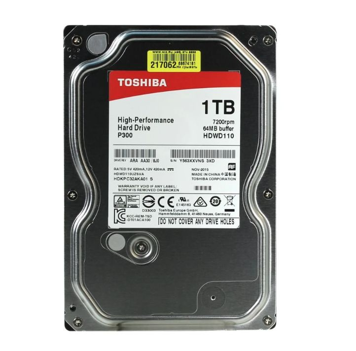 Toshiba 1 ТБ Внутренний жесткий диск P300 SATA-III/1Tb/7200rpm/64Mb/3.5 (HDWD110UZSVA) (HDWD110UZSVA) #1