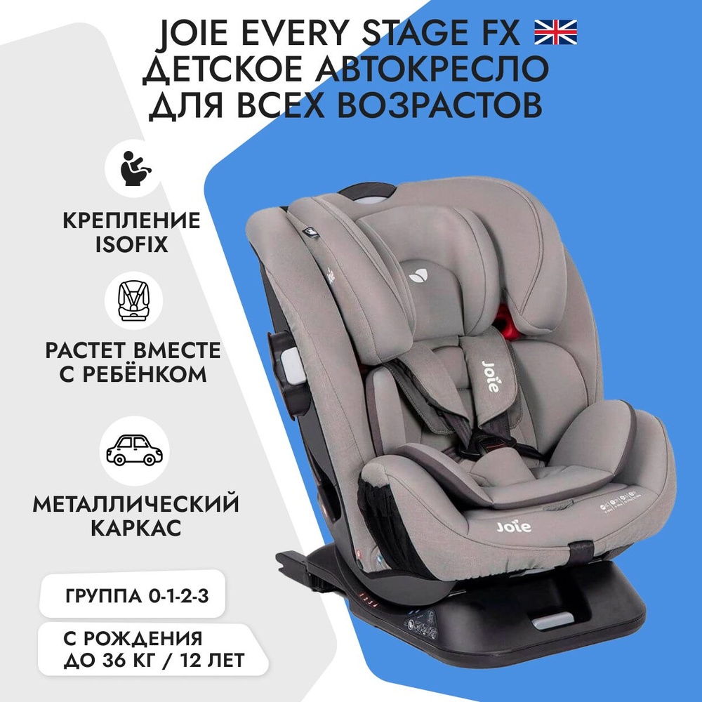 Детское автокресло Joie Every Stage FX, цвет Gray Flannel, группа 0-1-2-3, от 0 до 36 кг, с рождения #1