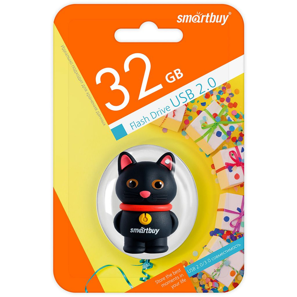 USB флеш накопитель 32 Gb SmartBuy Wild series Котенок черный (SB32GBCatK) / подарок  #1