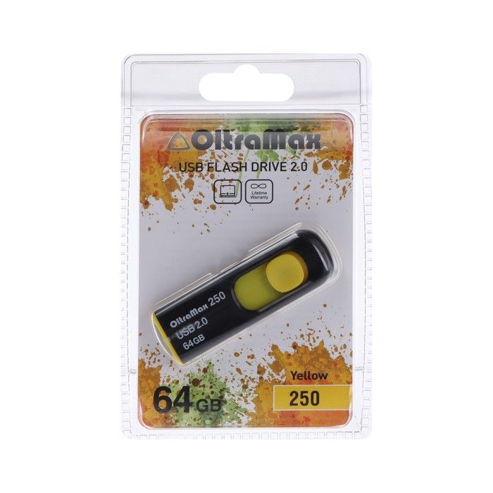 Флешка OltraMax 250, 64 Гб, USB2.0, чт до 15 Мб/с, зап до 8 Мб/с, жёлтая  #1