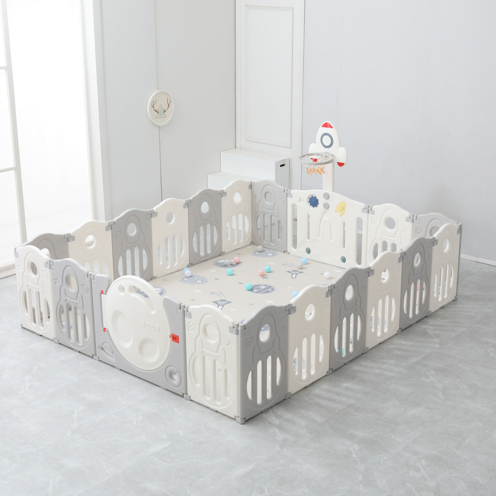 Большой детский игровой манеж, комплекс UNIX Kids SUPREME Space 200x240 Grey из пластика, с ковриком, #1