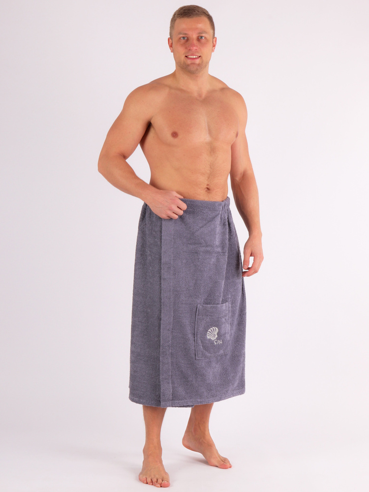 Килт банный махровый мужской 54-60 размер, полотенце-накидка на пуговице для сауны  #1