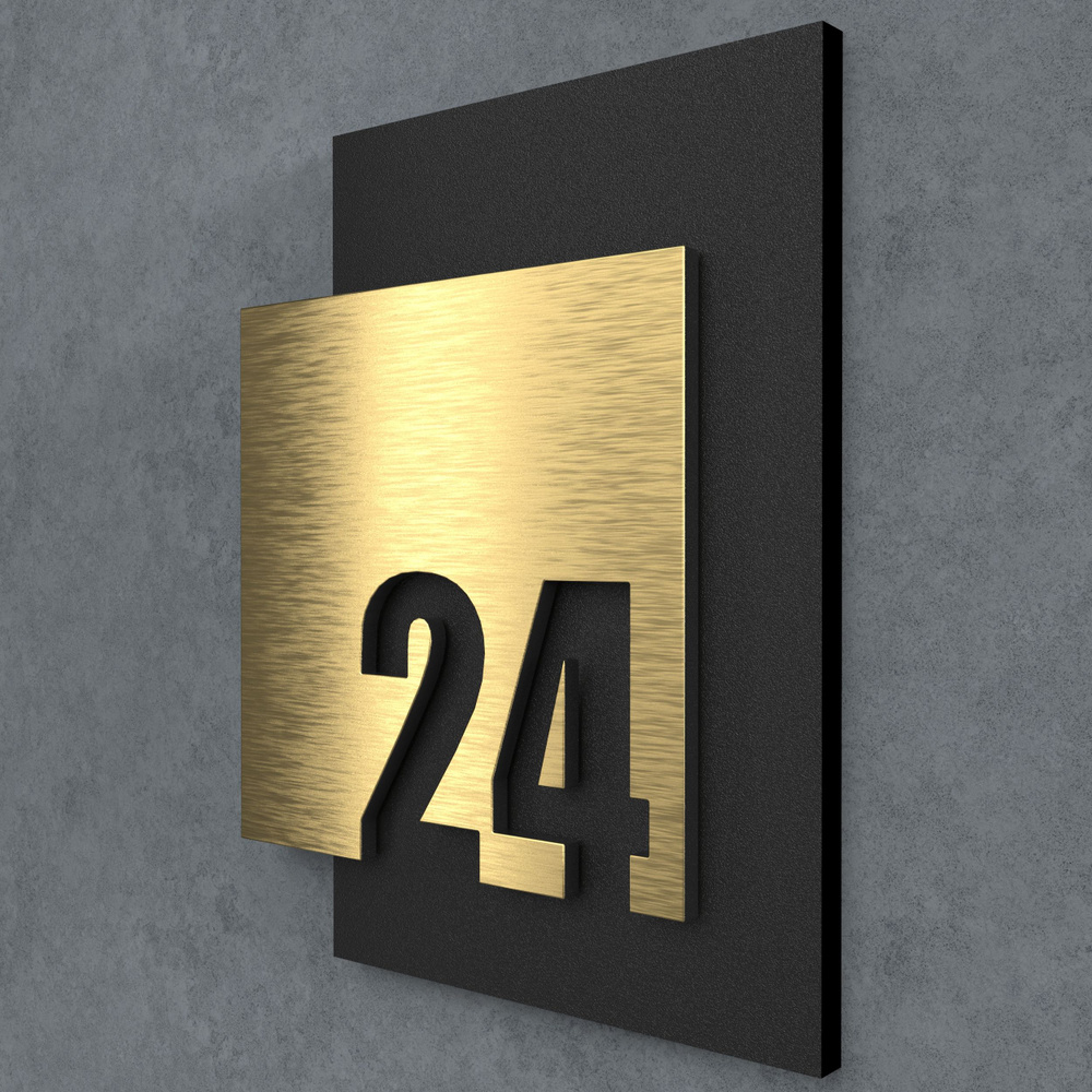Цифры на дверь квартиры, табличка самоклеящаяся номер 24, 15х12см, царапанное золото  #1