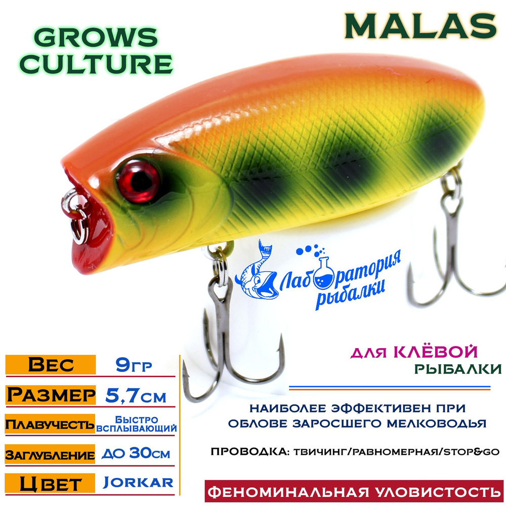 Воблер поверхностный Malas Grows Culture / длина 57 мм , вес 9 гр , цвет 721 Jorkar , заглубление до #1