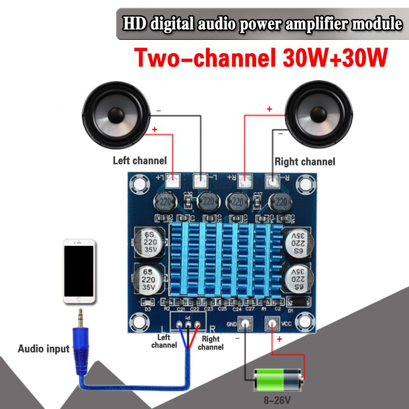 Аудио усилитель мощности звука для колонок XH-A232 30 Вт + 30 Вт  #1
