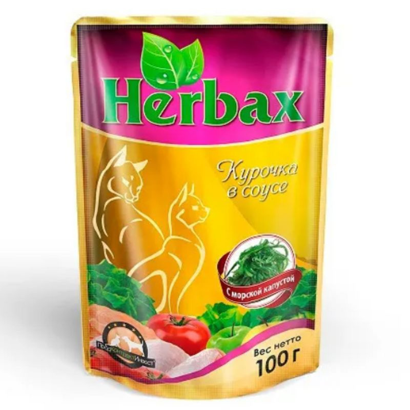 Herbax консервы для кошек Курочка с морской капустой, 100 г, 3 штуки  #1