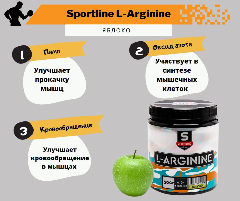 SportLine Nutrition/Аргинин L-Arginine 500гр. (Яблоко) #1