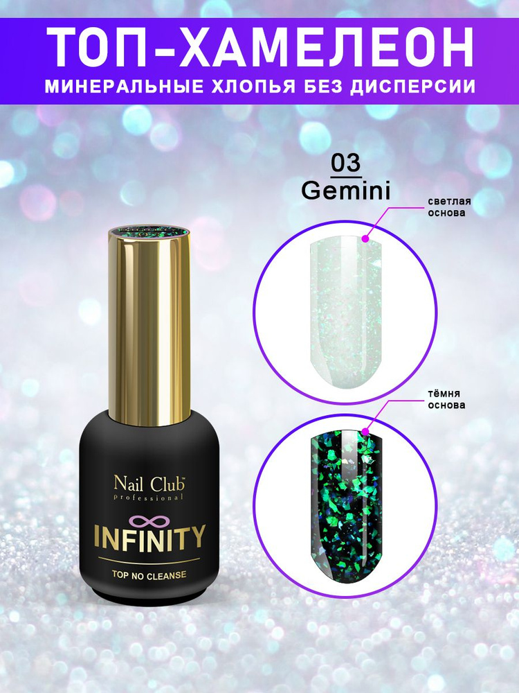 Nail Club professional Топ-гель с минеральными хлопьями без липкого слоя INFINITY 03 Gemini, 18 мл.  #1