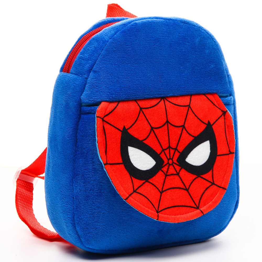 Рюкзак плюшевый Человек-паук, на молнии, с карманом, 19х22 см  #1
