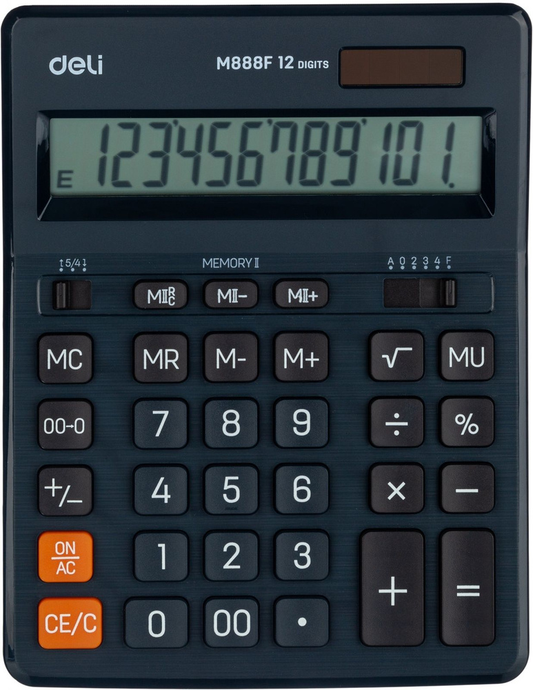 Калькулятор настольный Deli 12 разрядов, двойное питание, 202x158 мм, темно-синий (EM888F)  #1